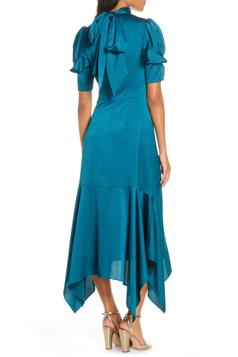 Ruffle Puff Sleeve Dress, Alternate, color, TEAL