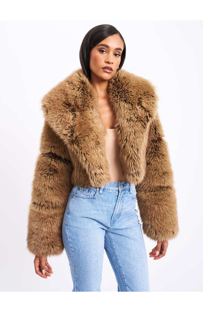 Miss Circle Yadavi Plush Vegan Faux Fur Cropped Jacket, Alternate, color, Brown