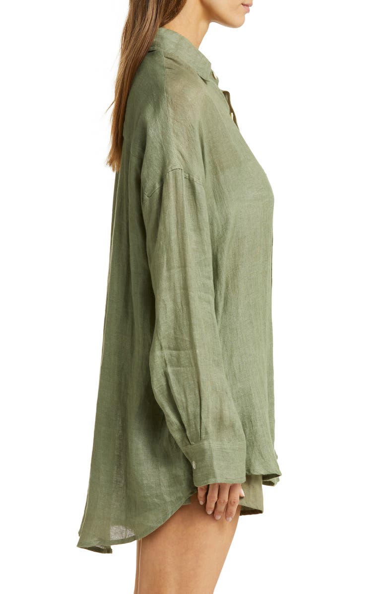 Vitamin A<sup>®</sup> Playa Oversize Linen Cover-Up Shirt, Alternate, color, Agave Eco Linen