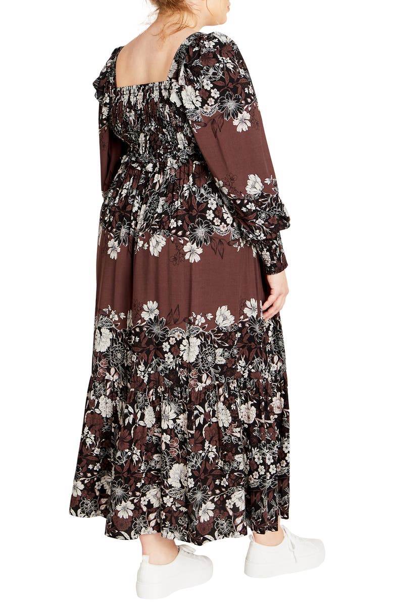 City Chic Sadie Smocked Bodice Long Sleeve Maxi Dress, Alternate, color,