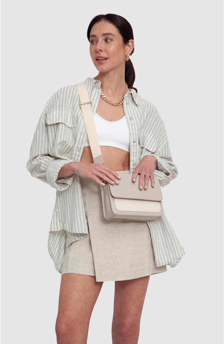 HYER GOODS Upcycled Leather and Canvas Convertible Crossbody Satchel, Alternate, color, Canvas/ Stone