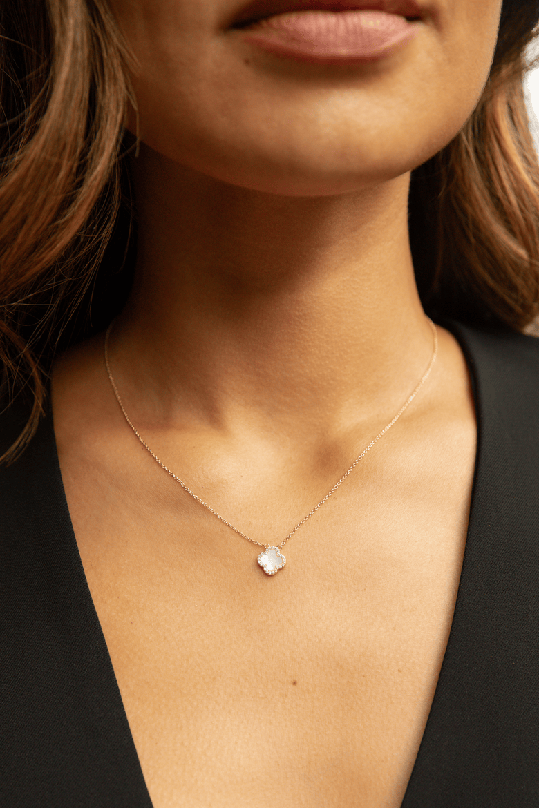 Mini White Icon Clover Necklace, Alternate, color, White