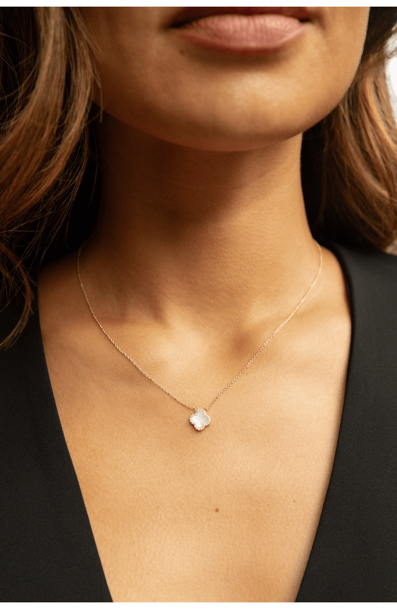 Electric Picks Mini White Icon Clover Necklace, Alternate, color, White