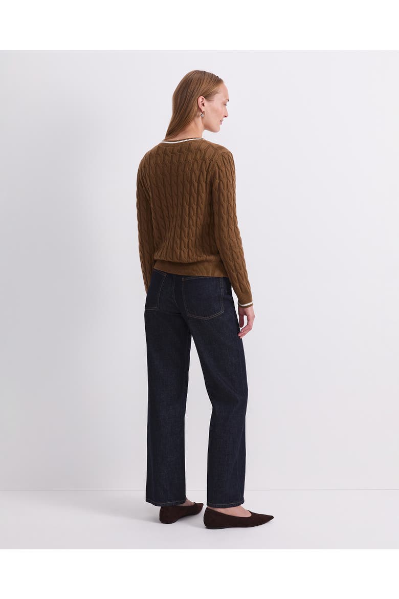 Merino Cable V Neck Sweater, Alternate, color, Tobacco