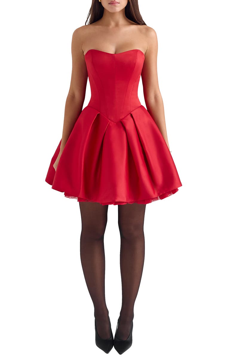 HOUSE OF CB Salome Corset Strapless Minidress, Main, color, Haute Red