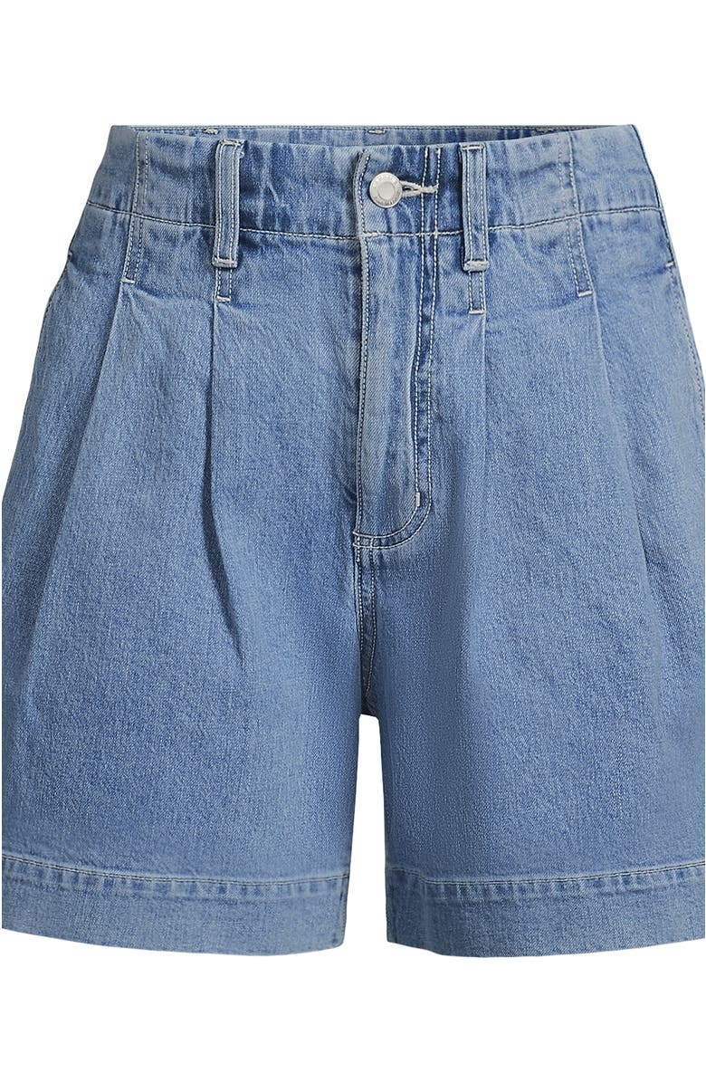 Lands' End Soft Denim High Rise 7" Pleated Trouser Shorts, Alternate, color, Hutton Blue Wash