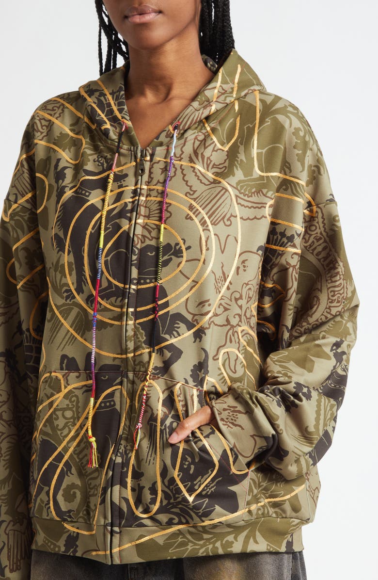 Paolina Russo Medieval Gilded Camo Zip Hoodie, Alternate, color, Khaki / Gold