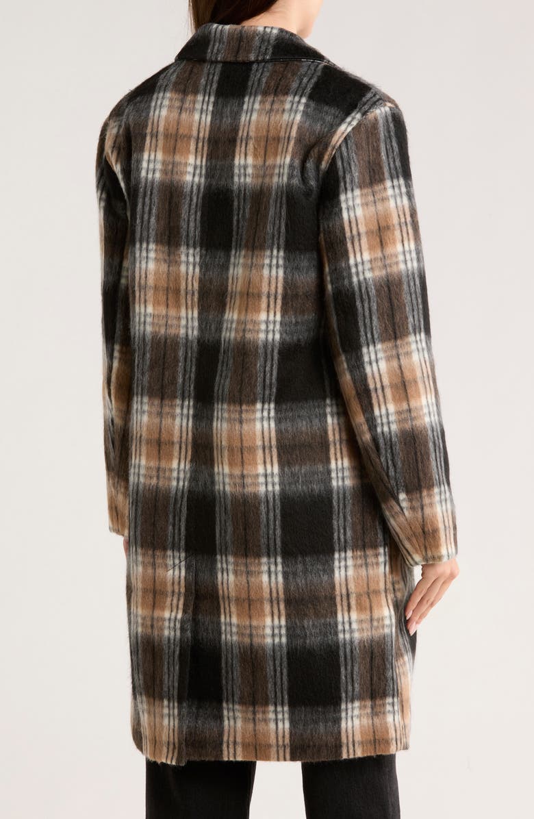 Lucky Brand Plaid Single Breasted Coat, Alternate, color, Black Fuzzy Plaid