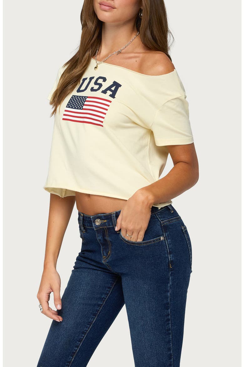 USA Babe Off the Shoulder Graphic Tee, Alternate, color, YELLOW