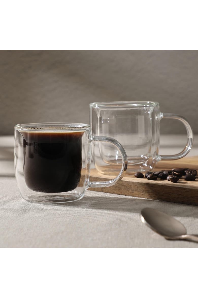 Salon Espresso 2 piece 3 Ounce Double Wall Insulated Glass Mug Set, Alternate, color, Clear