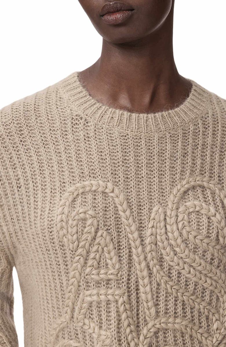 AllSaints Chain Stitch Monogram Mohair & Merino Wool Blend Sweater, Alternate, color, Barley White