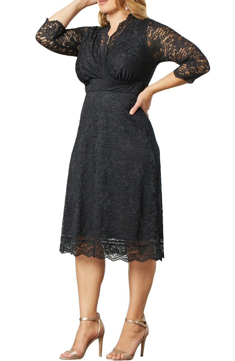 Kiyonna Scalloped Boudoir Lace Sheath Dress, Alternate, color, Onyx