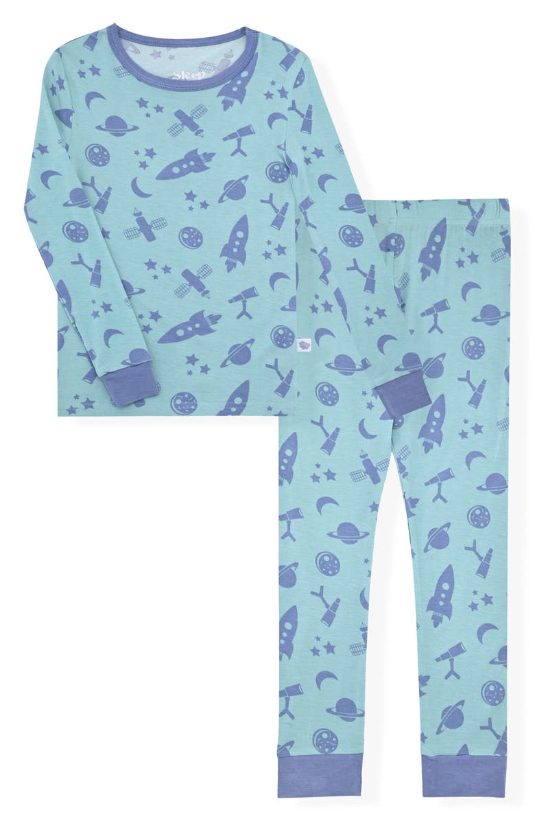 SLEEP ON IT Fitted Long Sleeve Two-Piece Pajamas, Main, color, Green/ Blue