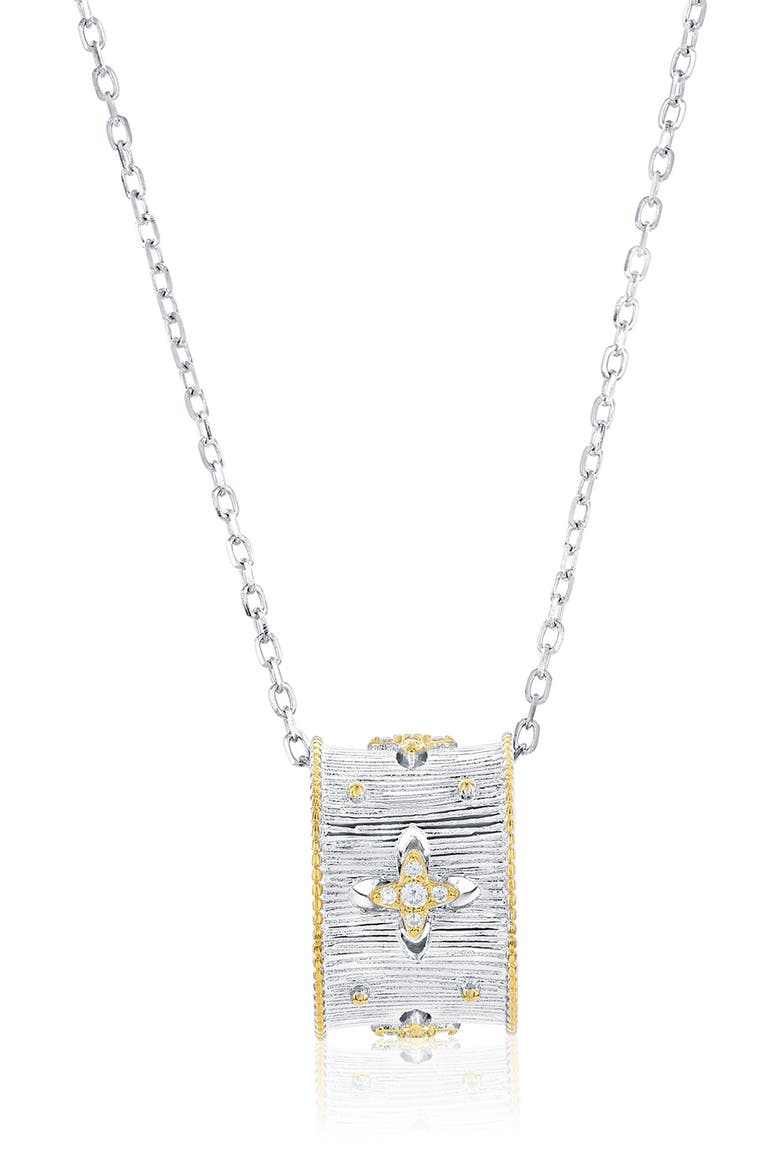 Italian Florentine Cubic Zirconia Pendant Necklace, Main, color, WHITE/ SILVER