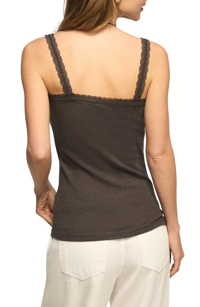 Lucky Brand Lace Trim V-Neck Tank, Alternate, color, Charcoal Heather Grey
