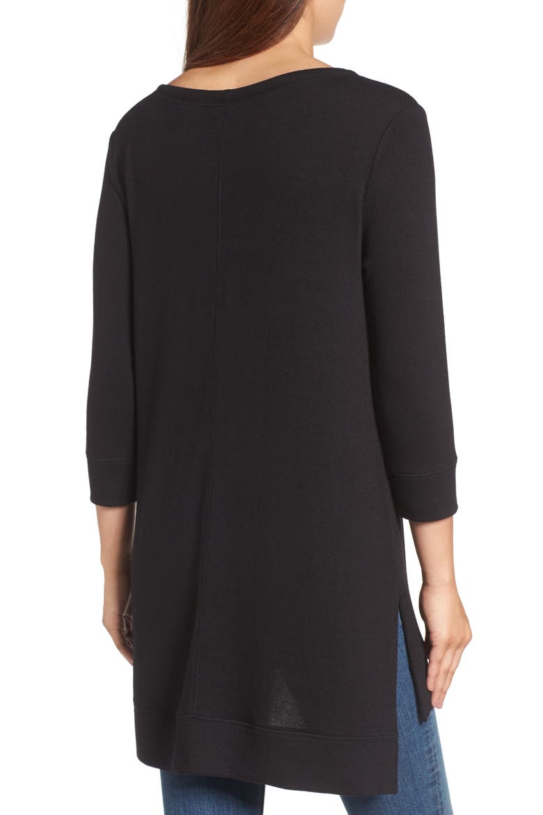 Three Quarter Sleeve Side Slit Tunic, Alternate, color, BLACK