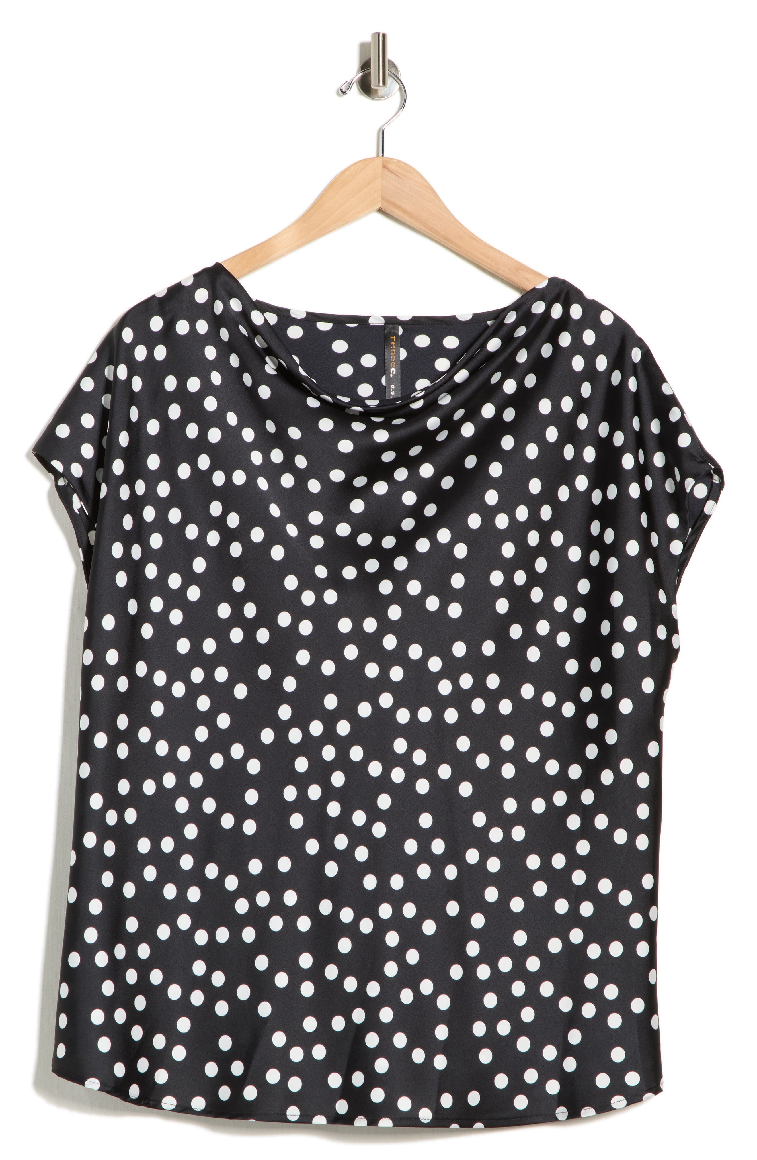 Renee C Cowl Neck Cap Sleeve Satin Top