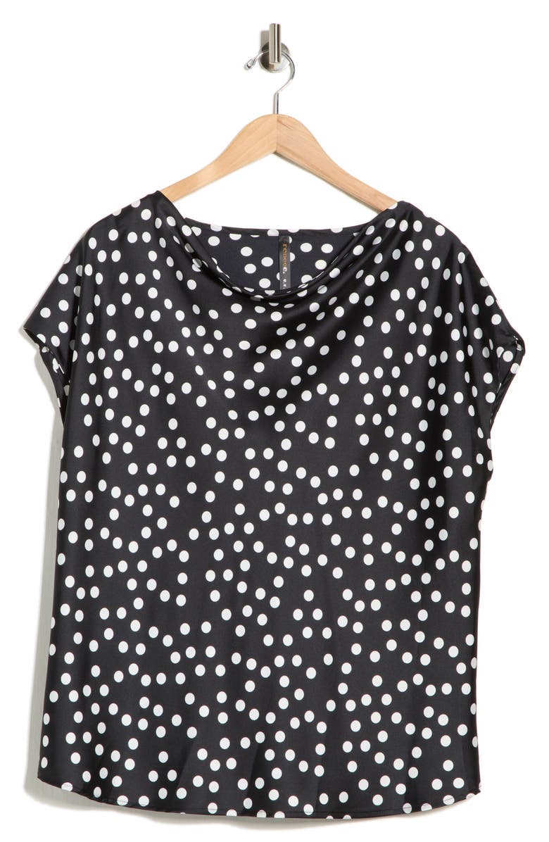 Renee C Cowl Neck Cap Sleeve Satin Top, Alternate, color, Black