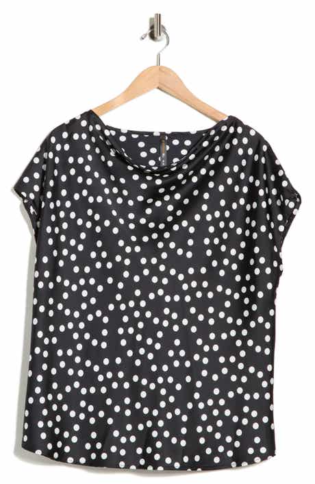 Renee C Cowl Neck Cap Sleeve Satin Top