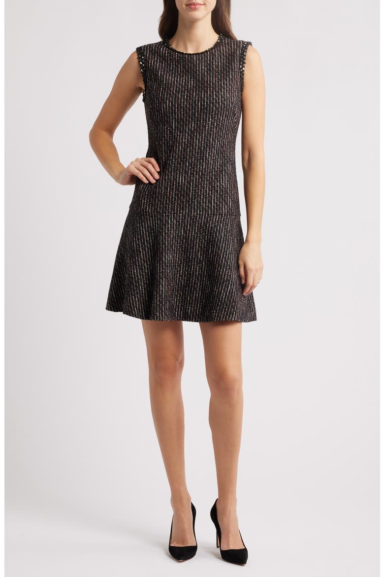 Datana Sleeveless Stripe Tweed Fit & Flare Dress, Main, color, OPEN MISC