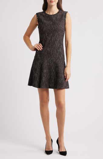 BOSS Datana Sleeveless Stripe Tweed Fit & Flare Dress