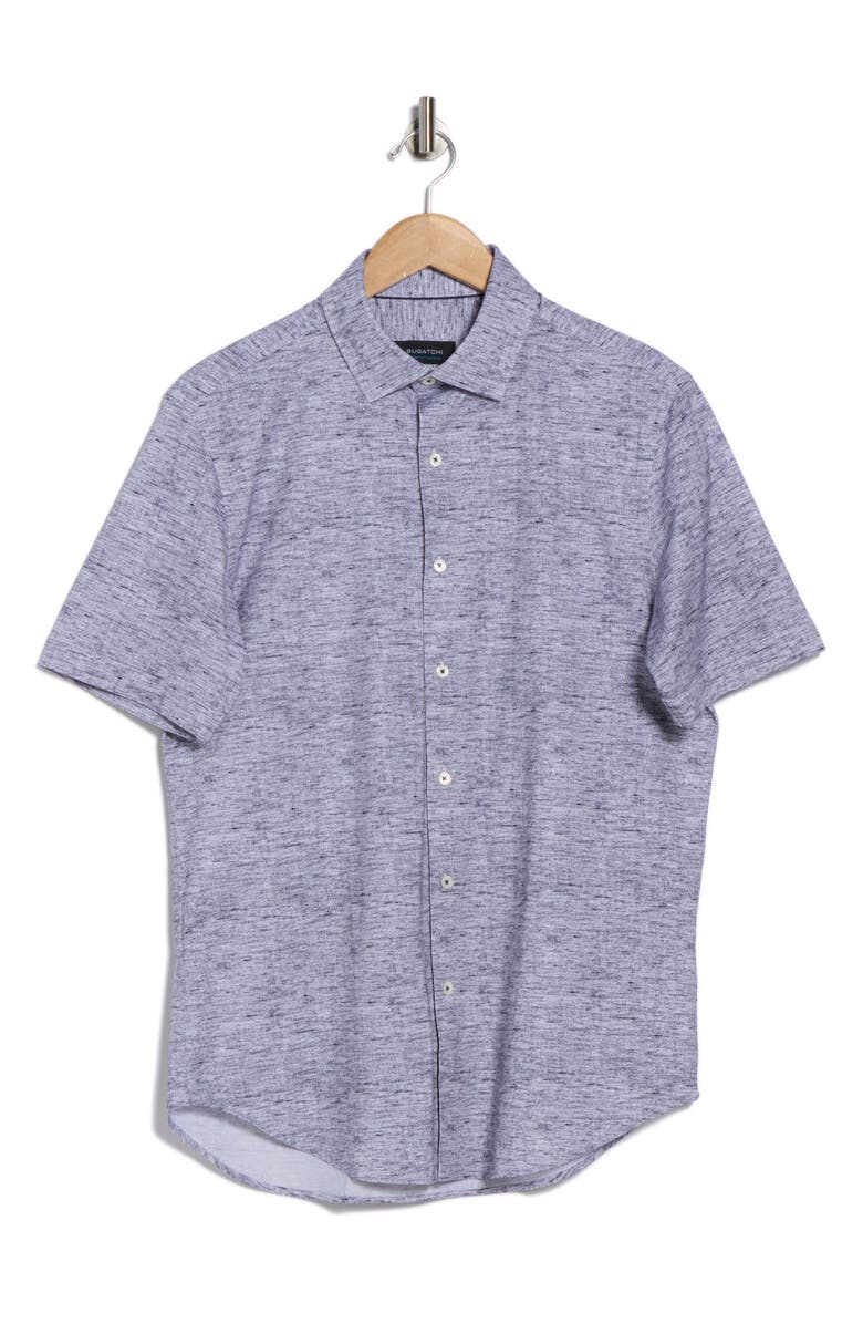Bugatchi Miles OoohCotton<sup>®</sup> Heathered Short Sleeve Button-Up Shirt, Alternate, color, Navy