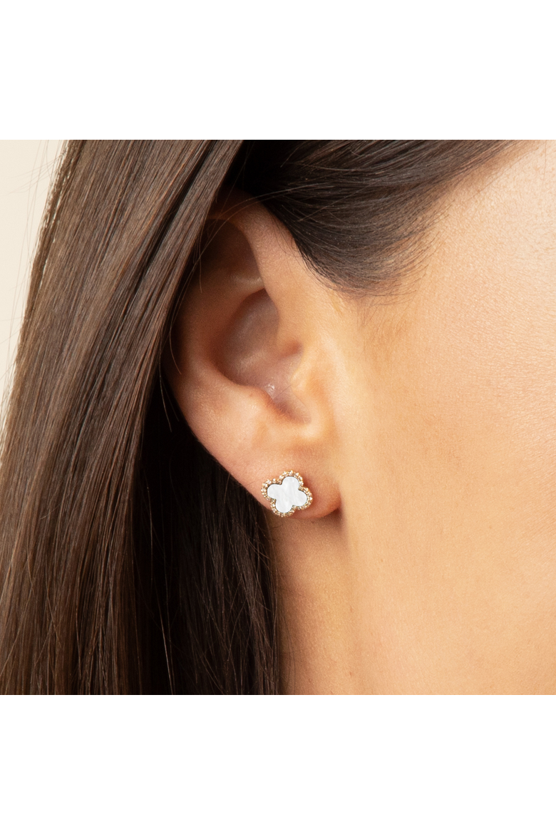 Mother of Pearl Diamond Clover Stud Earrings, Alternate, color, Mother of Pearl