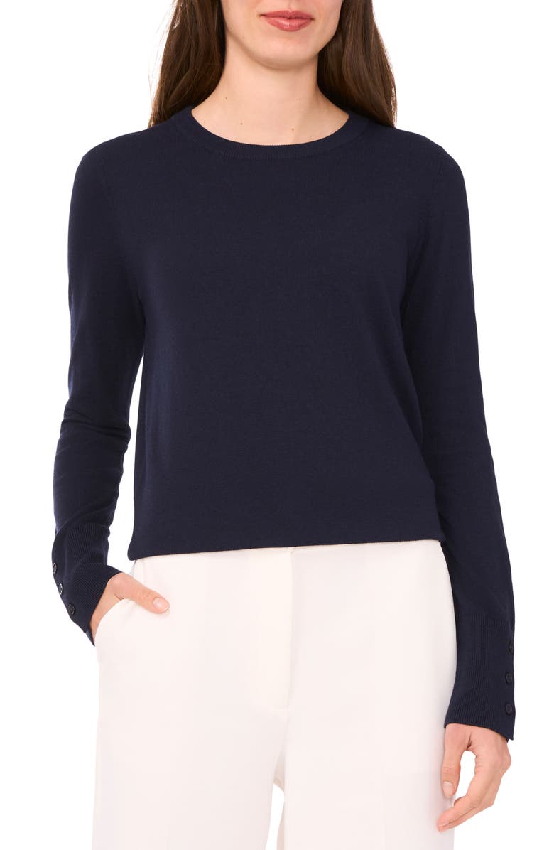 Halogen<sup>®</sup> Button Cuff Crewneck Sweater, Main, color, Navy Depths