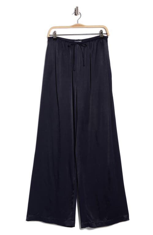 Nordstrom Tie Front Satin Wide Leg Pants In Blue