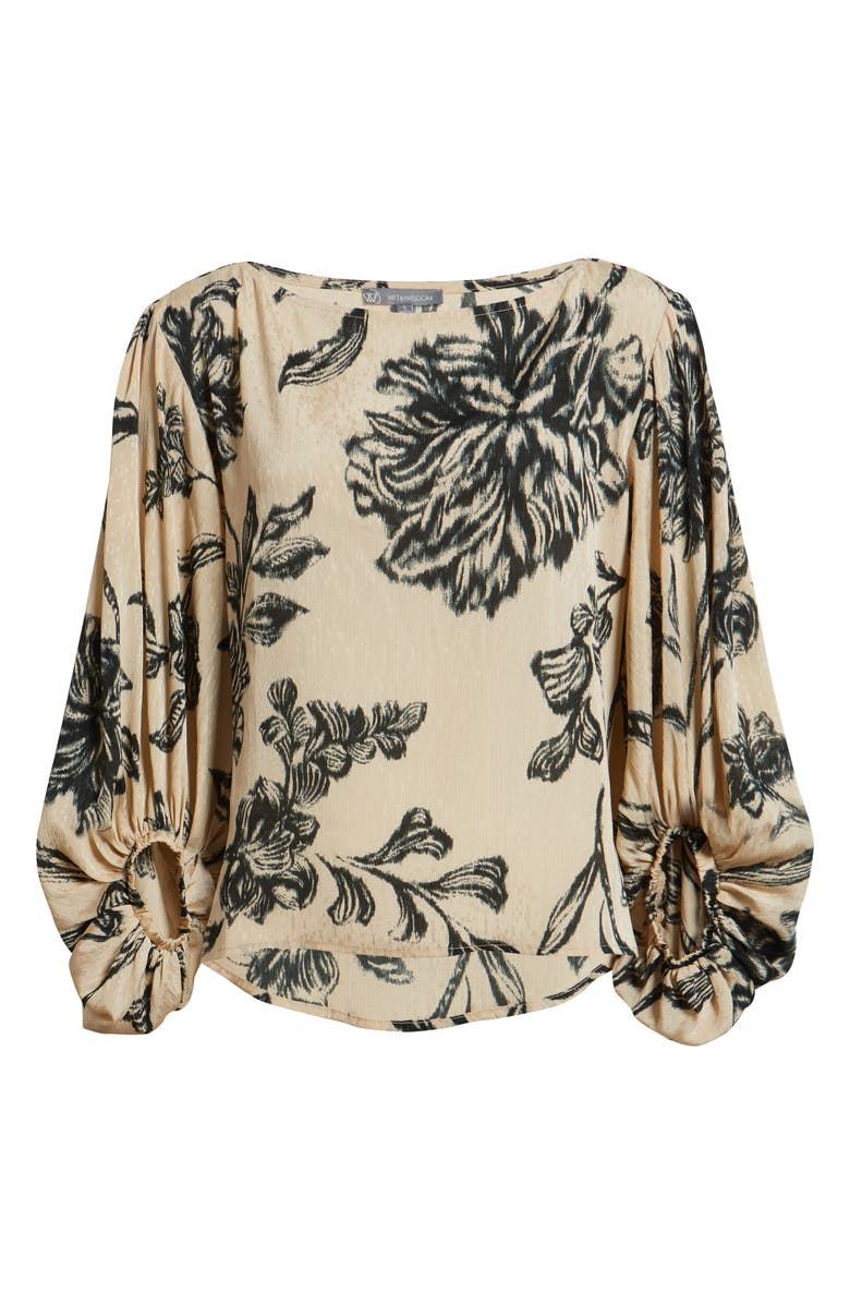 Wit & Wisdom Print Peasant Top, Alternate, color, Ivory/ Black