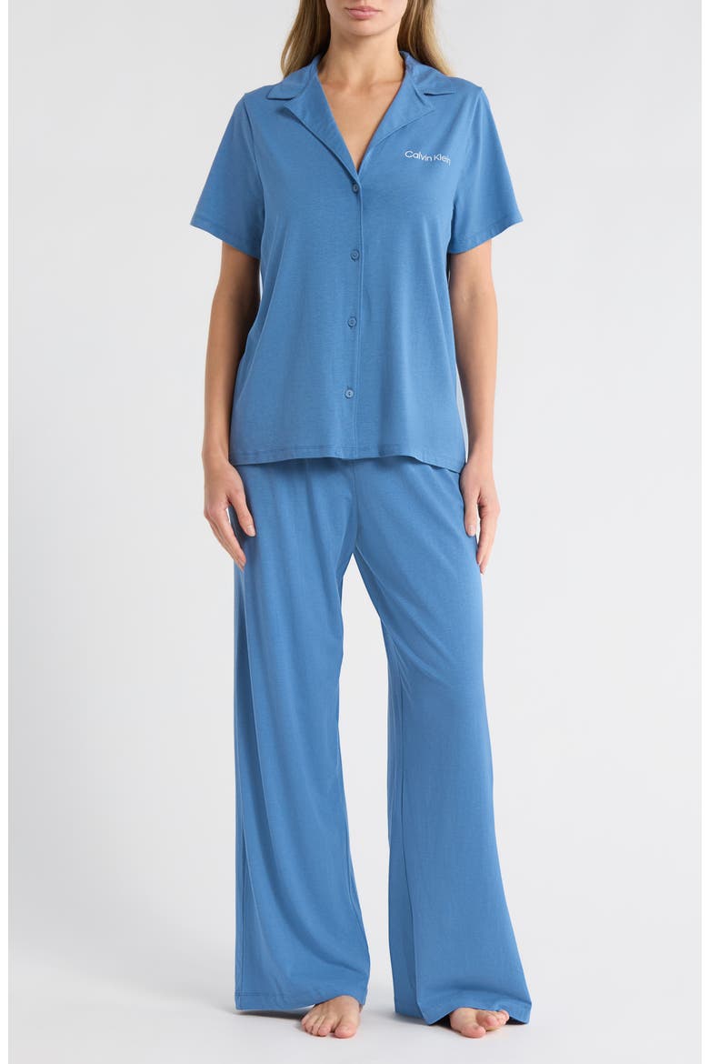 Notch Collar Knit Pajamas, Main, color, MOONLIGHT BLUE