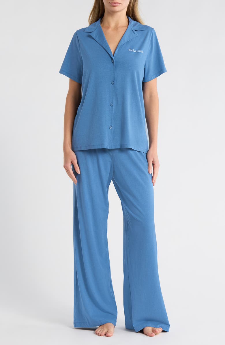 Calvin Klein Notch Collar Knit Pajamas, Main, color, Moonlight Blue