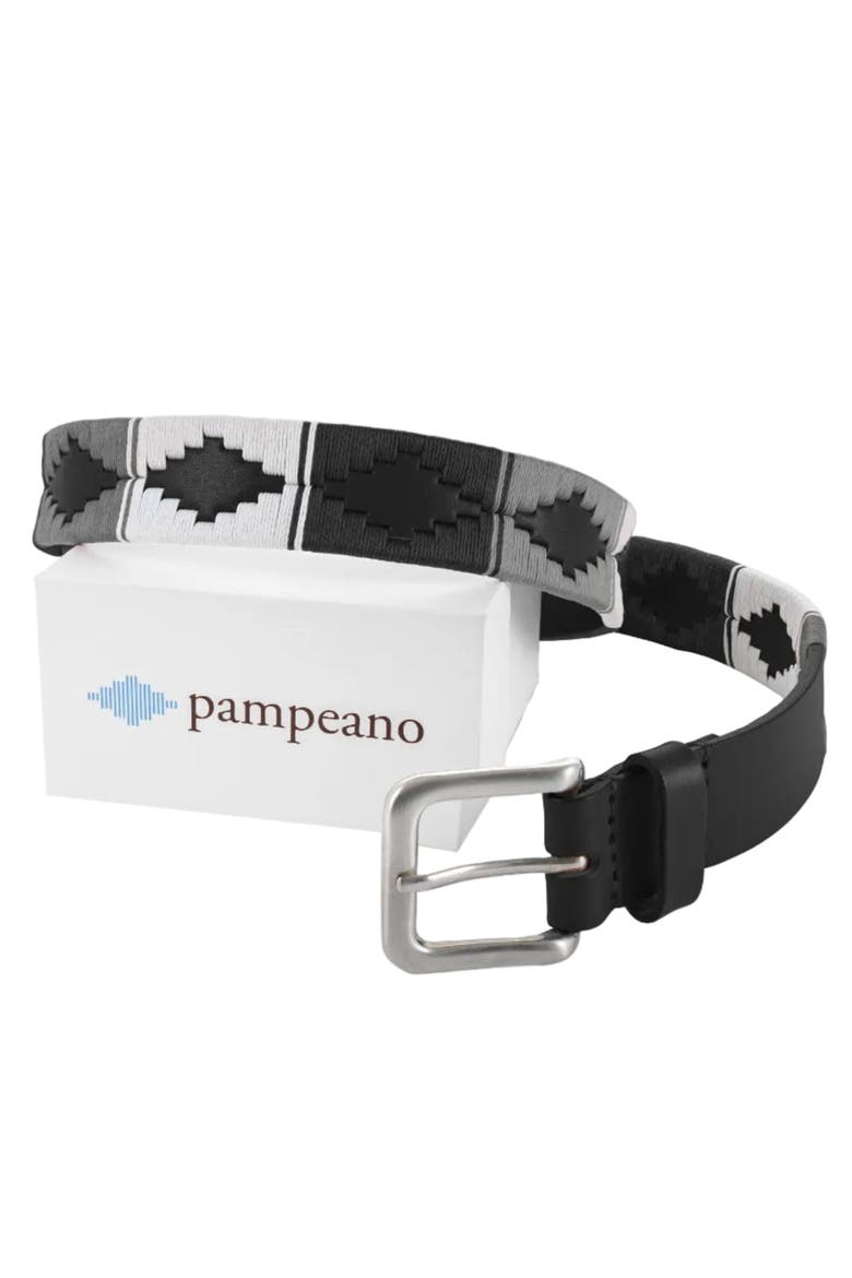 Nieve Leather Belt, Main, color, Black/White/Light grey/Black