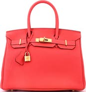 Pre-Owned Hermes Birkin Handbag Red Togo with Gold Hardware 30