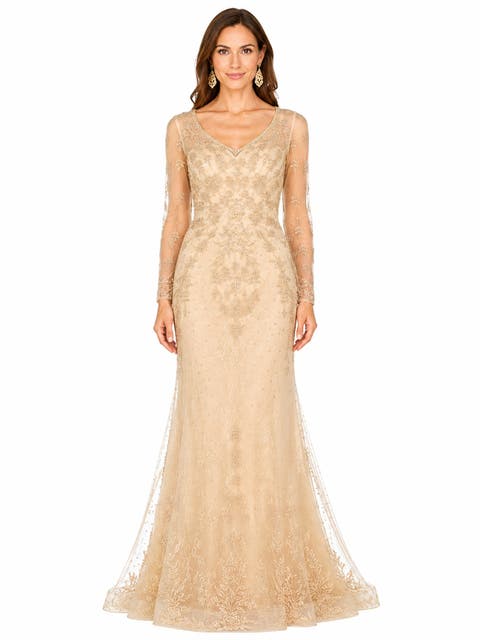 Beaded Faux-Wrap V-Neck Bridal Gown