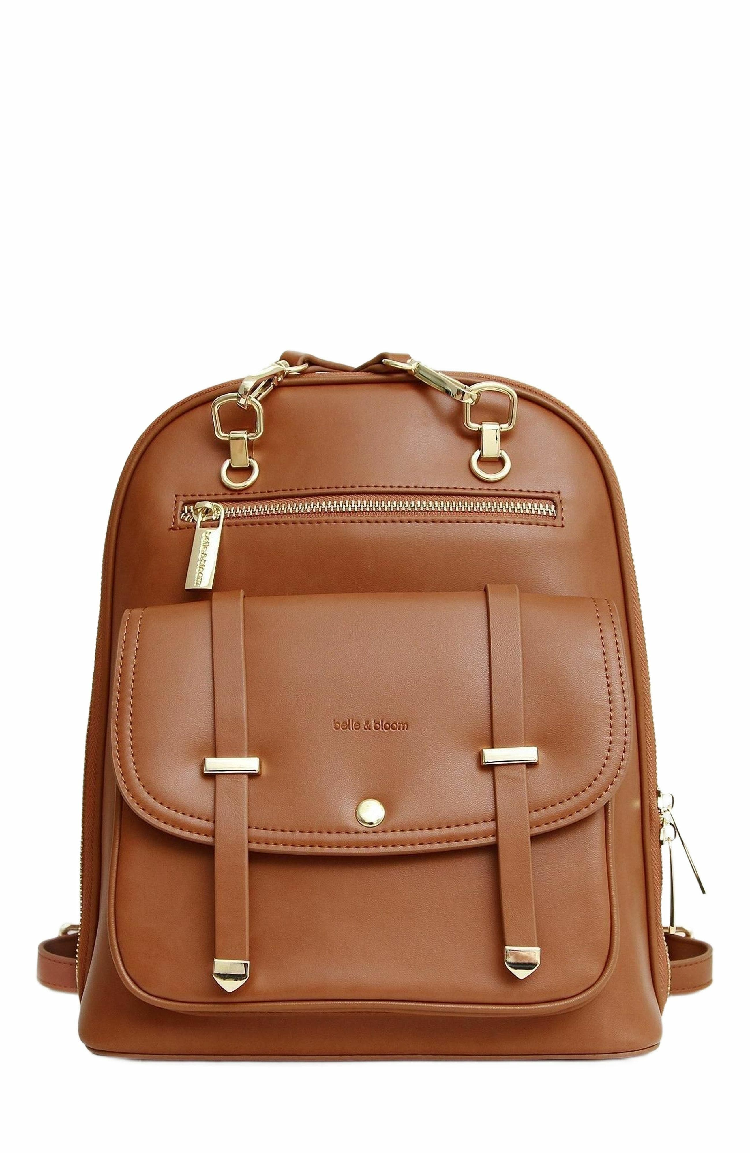 Belle & Bloom 5th Ave Leather Backpack, Main, color, Camel