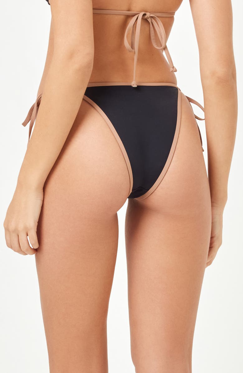 LSPACE Levy Bitsy String Bikini Bottoms, Alternate, color, Black/ Saddle