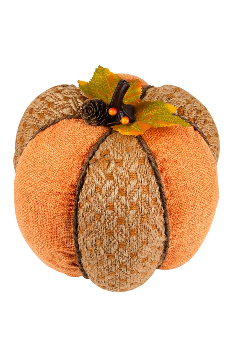 Northlight Woven Jute and Burlap Fall Harvest Pumpkin with Pinecone - 8.5" - Orange and Brown, Alternate, color, 