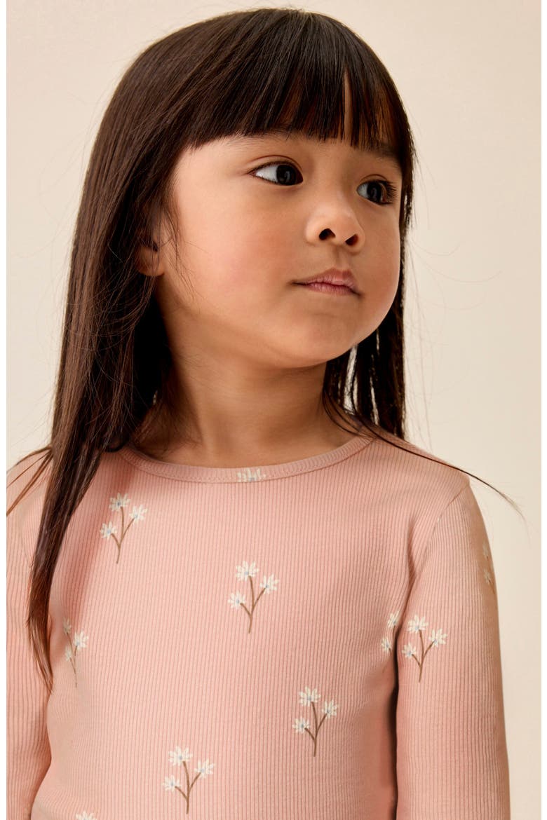 Kids' Pretty Floral Rib Long Sleeve Top, Alternate, color, PINK