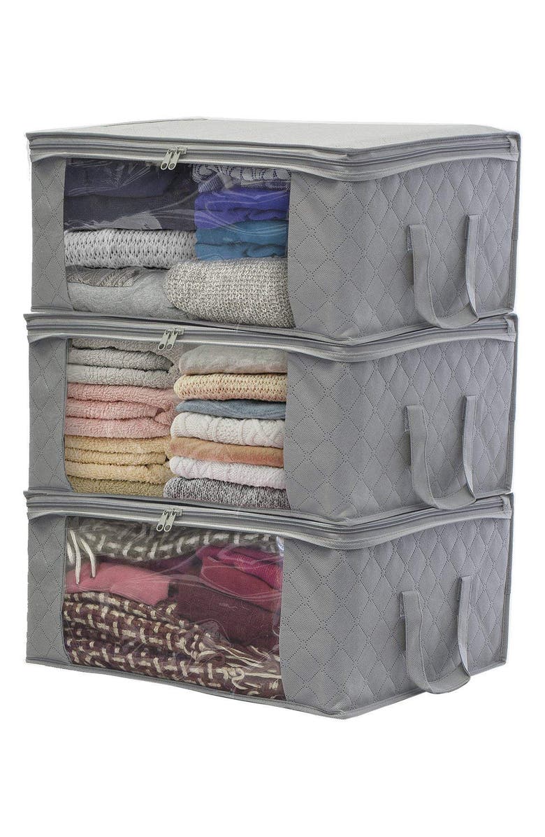 SORBUS Foldable Fabric Storage Organizer Bag - Set of 3 - Grey, Main, color, 