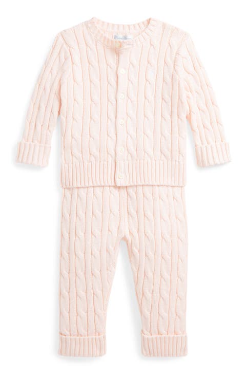 Cable Stitch Cotton Cardigan & Sweater Pants Set (Baby)