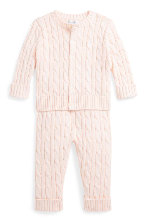 Polo Ralph Lauren Ralph Lauren Cable Stitch Cotton Cardigan & Sweater Pants Set In Morning Pink