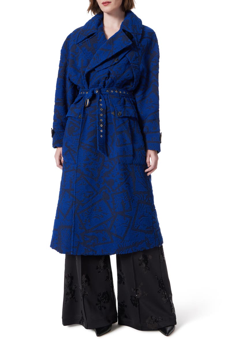DO by Dee Ocleppo Tie Belt Textured Jacquard Trench Coat, Main, color, 