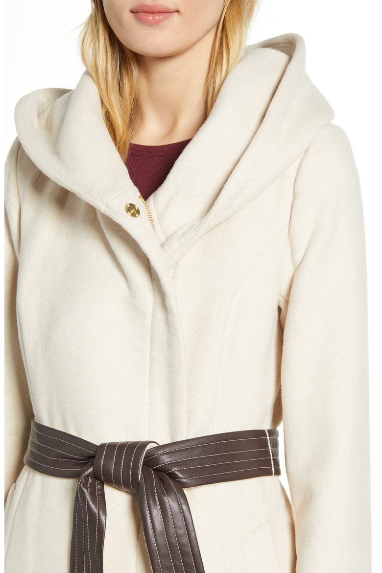 Cole Haan Belted Asymmetrical Wool Coat, Alternate, color, STONE
