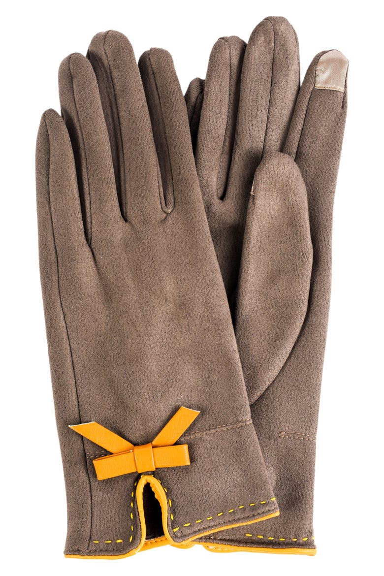 Faux Suede Bow Gloves, Main, color, TAUPE