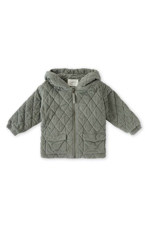 Organic Cotton Corduroy Quilted Hooded Jacket (Baby)