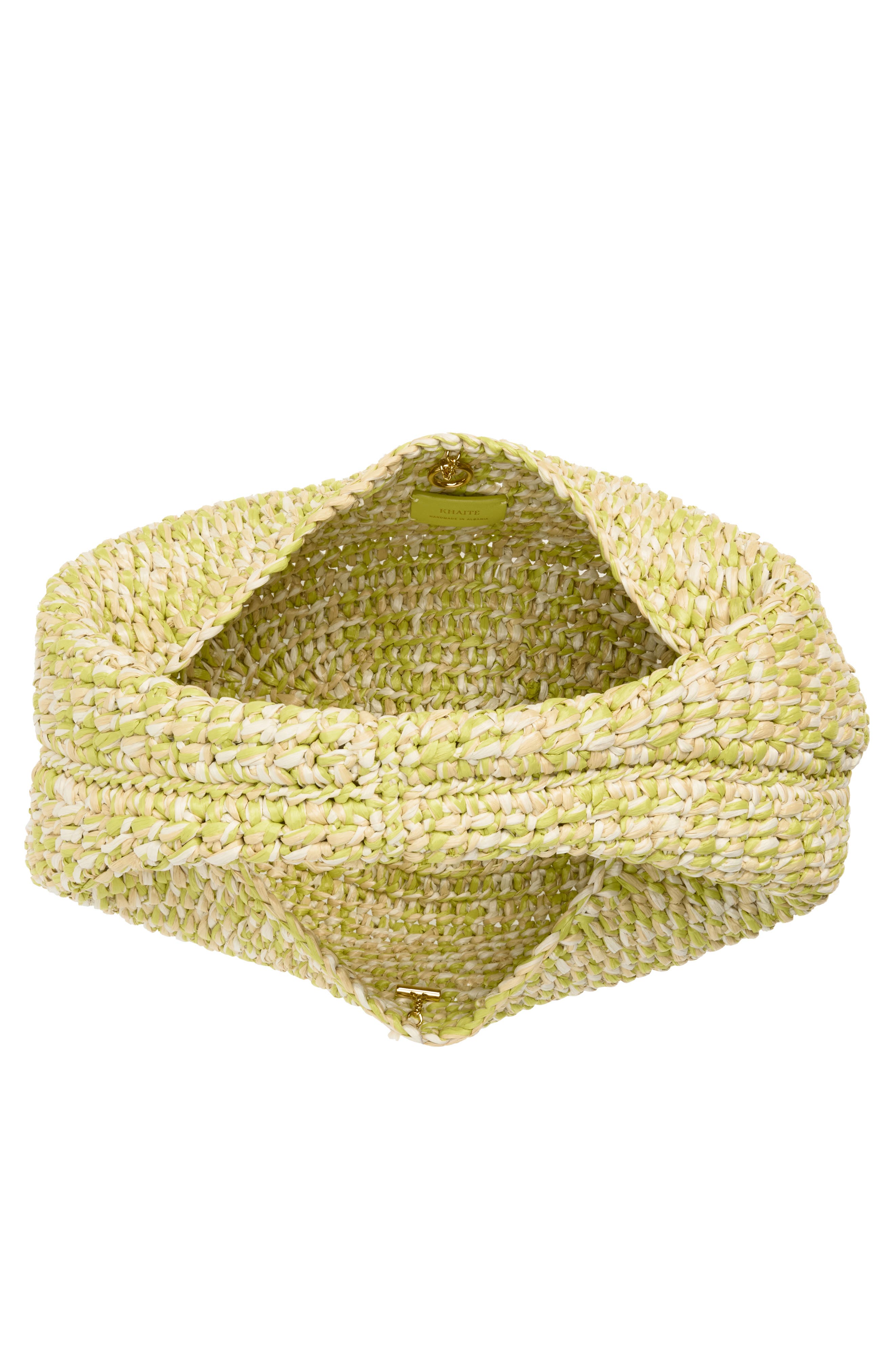 Khaite Medium Olivia Raffia Hobo Bag, Alternate, color, 675 Citron / White