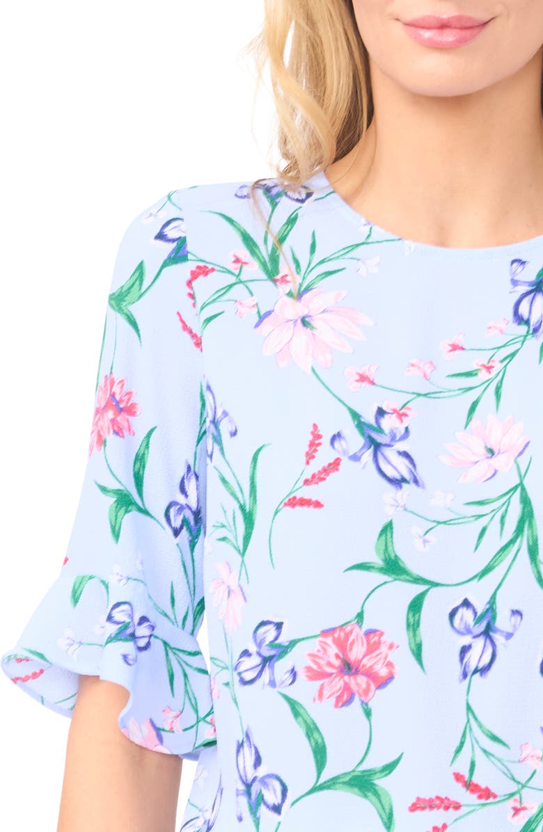 CeCe Floral Ruffle Sleeve Top, Alternate, color, Windsurfer