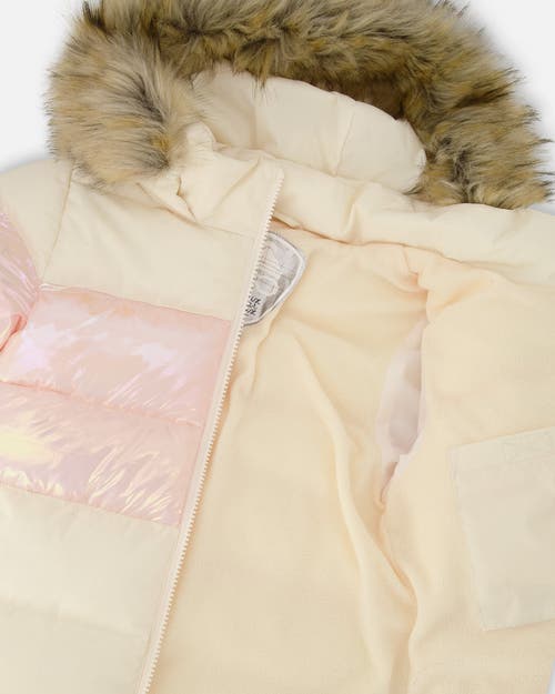 Deux Par Deux Long Metallic Puffy Winter Coat In White