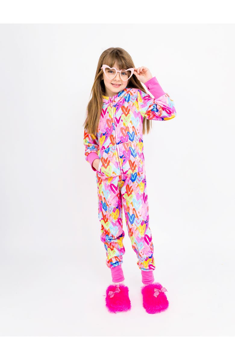 Preppy Goose Plush Graffiti Hearts loungewear jumpsuit, Main, color, Multicolor